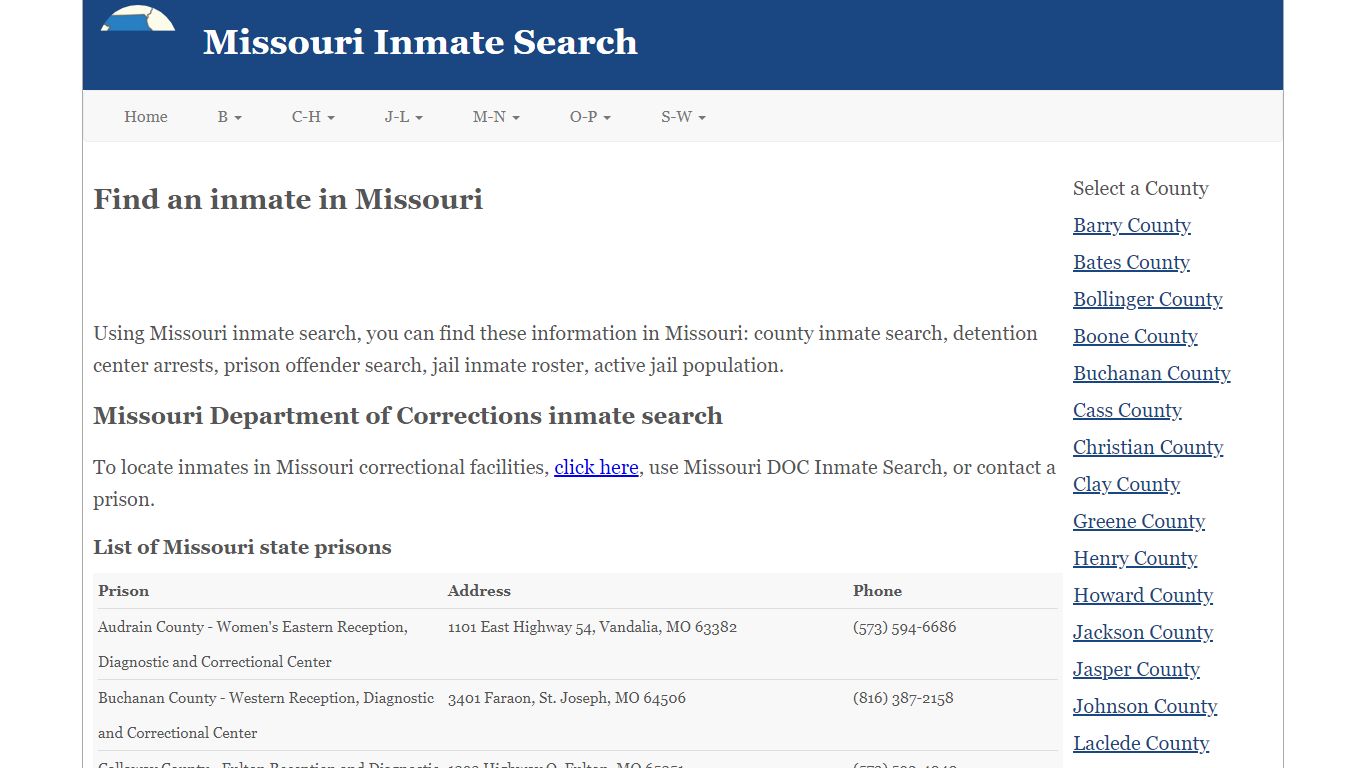 Missouri Inmate Search